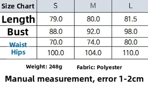 Detailed size chart for French style square neck mini dress in S, M, L dimensions