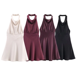 Elegantes Satin-Neckholder-Kleid für Damen in Creme, Burgund, Lila und Schwarz