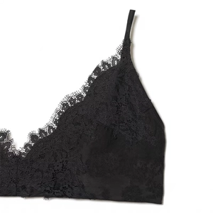 Elegant black lace camisole with delicate eyelash lace trim and thin straps