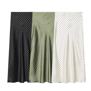 Damen Elegant Polka Dot Satingewebe Midirock Vintage Hohe Taille A-Linie Seidig Ausgestellter Rock Für Büro Party Alltag