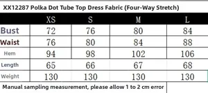 Guide des tailles pour robe bustier à pois avec mesures de poitrine et de taille