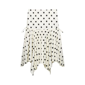 Jupe mi-longue à pois taille haute avec ourlet asymétrique et cordon de serrage ivoire
