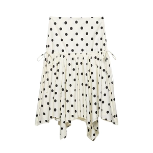 Jupe midi à pois crème avec ourlet asymétrique à cordon de serrage et volants