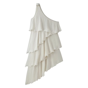 Damen Sexy One Shoulder Kleid Mit Gestuften Rüschen Und Asymmetrischem Saum Elegantes Elfenbein Satin Party Midi Kleid