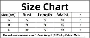 Size chart for women mesh bodysuit with bust and length measurements in cm