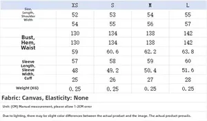 Size chart for women check nylon jacket and pants set showing detailed measurements