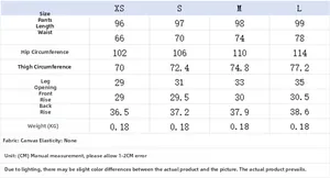 Size chart for women plaid nylon pants featuring waist, hip, and length measurements in cm