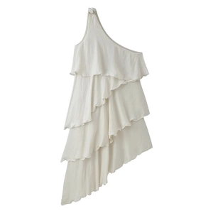 Elegantes schulterfreies cremeweißes Rüschenkleid mit Lagen-Chiffon und Schulterknoten