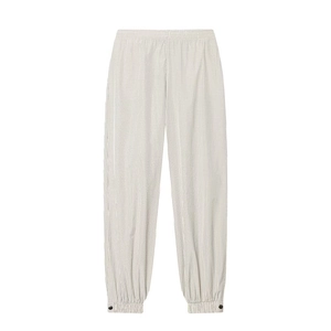 Women's plaid nylon joggers with elastic waist and buttoned cuffs in light grey