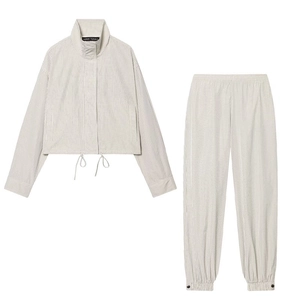 Women's two-piece check nylon track set with stand collar jacket and jogger pants