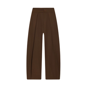 Détails du pantalon ballon marron chocolat à taille haute avec plis élégants