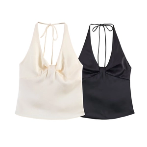 Sexy Satin Neckholder Top Für Damen Rückenfrei V-Ausschnitt Plissiert Ärmellos Slim Fit Streetwear Tank Top Für Sommer Party