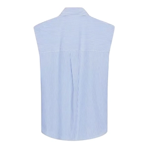 Vista posteriore di camicia a righe senza maniche con carrè e piega baciata centrale
