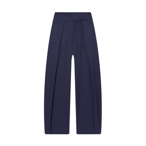 Pantalon ballon taille haute bleu marine pour femme avec plis et jambes larges fluides