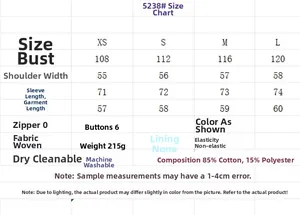 Detailed size chart for women's embroidered shirt showing measurements for XS to L sizes