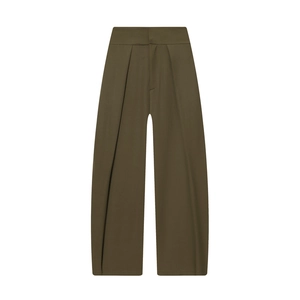Pantalon ballon taille haute à jambes larges en vert olive avec plis élégants