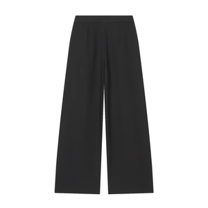 Pantalon noir taille haute à jambes larges en tissu de costume fluide posé à plat