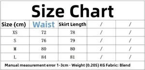Size chart for stylish layered skirt showing waist and length measurements in centimeters