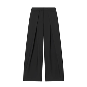 Pantalon large noir pour femme à taille haute avec plis et tissu au drapé élégant