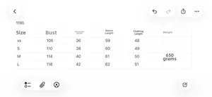 Detailed size chart for faux leather bomber jacket with bust, shoulder and length measurements