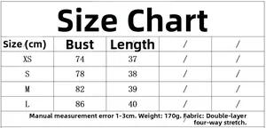 Size chart for women's halter top showing bust and length measurements in centimeters