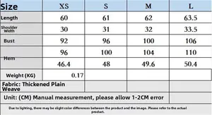 Size chart table for sleeveless top with measurements for XS to L in centimeters