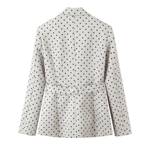 Giacca blazer a pois color crema da donna con cintura decorativa sul retro elegante