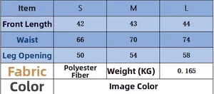 Size chart for long sleeve top and skirt set showing length, waist, and material info