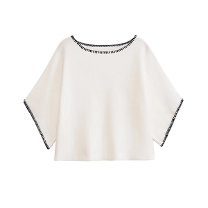 Women Knit Skirt Set Off-White Long Sleeve Top And Mini Skirt Elegant Contrast Stitching Loose Knitwear Vest Skirt Clothes