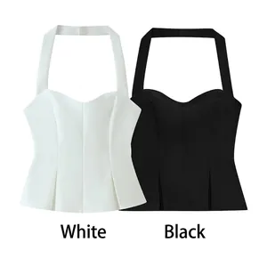 Women's halter neck corset tops in white and black with heart-shaped neckline