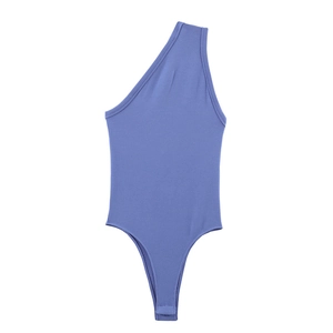 Chic lavender one-shoulder ribbed bodysuit with asymmetrical cut and seamless finish