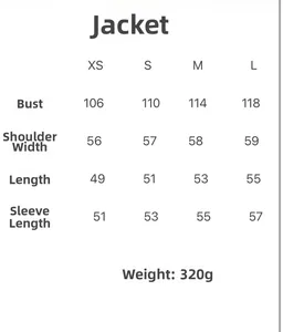 Size chart with bust and shoulder measurements for the casual stand-up collar jacket