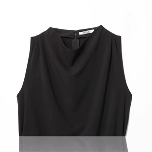 Elegant black sleeveless cowl neck top for women featuring a stylish back zipper closure