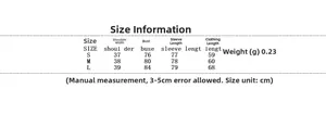 Detailed size chart for lace patchwork top showing shoulder, bust, and sleeve measurements