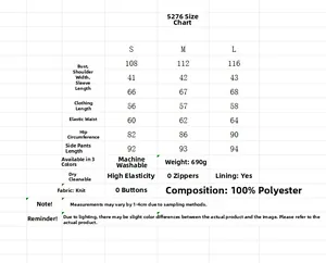 Size guide for women's knitted 3-piece set detailing S, M, L measurements and fabric info