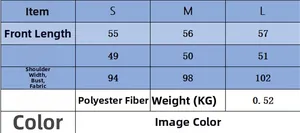 Detailed size chart for women knit sweater showing front length, shoulder and bust in cm