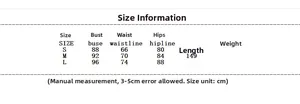 Size chart for knit V-neck maxi dress with measurements for bust, waist, and length