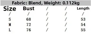 Detailed size chart for ribbed button top including bust and length for S M L sizes