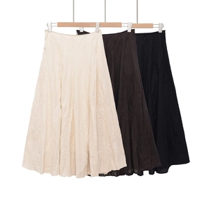 Women's High Waist Midi Skirt Elegant Wrinkle Texture A-Line Solid Color Casual Flowy Umbrella Skirt Streetwear Fashion Bottoms