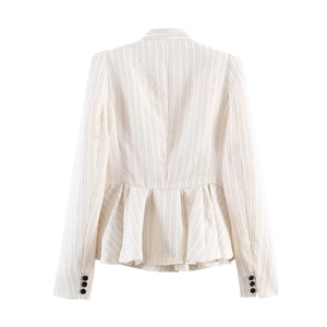 Women's slim fit striped blazer featuring a stylish peplum hem and buttoned cuffs