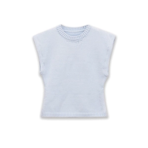Women Casual Light Blue Knit Vest Round Neck Sleeveless Top Ribbed Design Stylish Summer Muscle Tee Knitwear