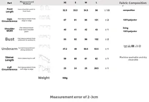 Detailed sizing chart with measurements in cm for long sleeve vintage blazer jacket