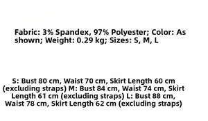 Size chart for high-waisted dress showing fabric composition and detailed measurements