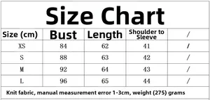 Detailed size chart for women knit top with measurements in cm for XS to L sizes