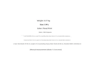 Tableau des tailles pour robe à fleurs montrant les mesures pour S, M et L