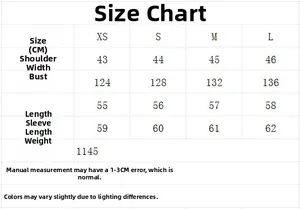Detailed size guide for hooded fleece jackets featuring width and length measurements
