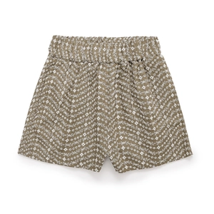Short Décontracté pour Femme Vert Olive Taille Haute Broderie Florale Mélange de Coton Coupe Ample Short de Plage