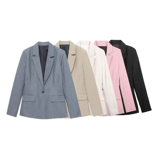 Women's slim fit notch lapel blazers shown in five elegant colors for office wear