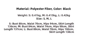 Detailed size chart for the slim fit black maxi dress showing measurements in cm
