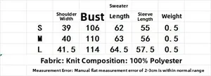 Tableau des tailles détaillé pour pull en maille femme avec spécifications 100% polyester